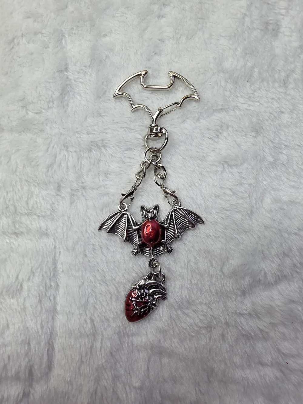 Bat Keychain with Red Heart Bag Purse Backpack Charm